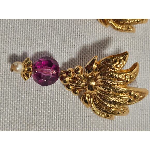 Vintage Avon Gold tone Purple Crystal Post-back Earrings - Picture 3 of 9